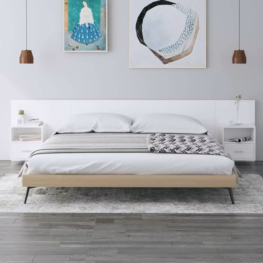 Berkfield Home Classic Bed Headboard with Integrated Nightstand Cabinets in White Engineered Wood – 2