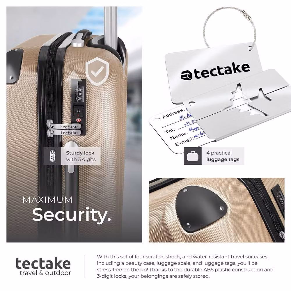 tectake Hard-Shell Luggage Set with TSA Lock and Luggage Scale in Gold – 5
