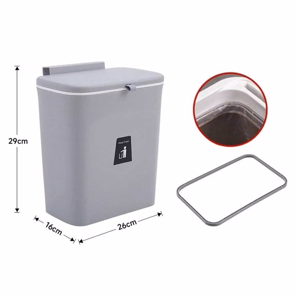 Kelvenix Wall Mounted Kitchen Waste Bin with Flip Lid, Grey, 9 Litre – 2