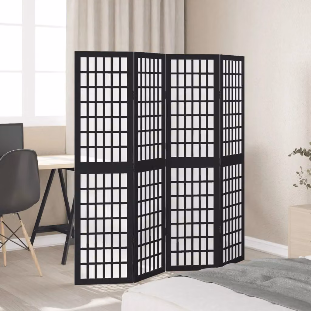 Berkfield Home 4-Panel Room Divider in Black Solid Paulownia Wood – 2