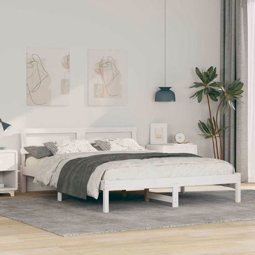 Berkfield Home White Pine Wood Bed with LED Strip Lights, Headboard and Lift Up Base, W/D/H: 160 x 200 cm – 2
