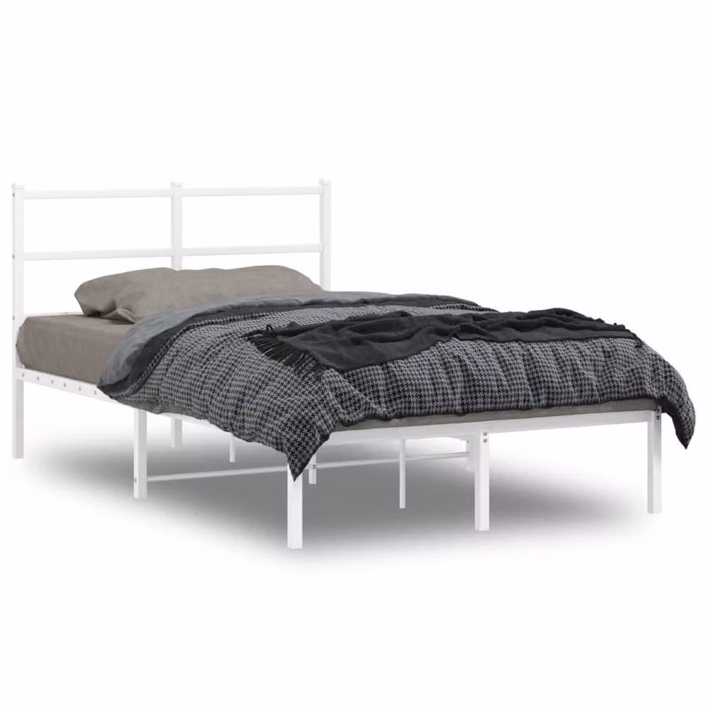 Berkfield Home Metal Bed Frame with Headboard in White, W/D/H: 120 x 190 cm – 1