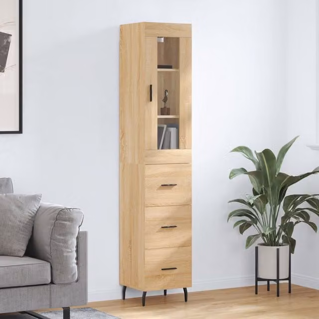 Berkfield Home Sonoma Oak Highboard in Brown, W/D/H: 34.5 x 34 x 180 cm