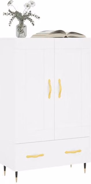 Berkfield Home Modern White Highboard with Hinged Doors and Drawers, W/D/H: 69.5 x 31 x 115 cm