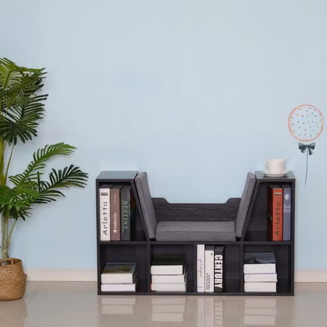 HOMCOM Six Cube Bookcase Storage and Reading Seat Unit in Black and Brown – 6