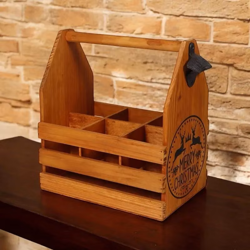 Minster 6 Wooden Bottle Holder with Metal Opener, Brown, W: 27 cm, D: 19 cm, H: 30 cm – 2