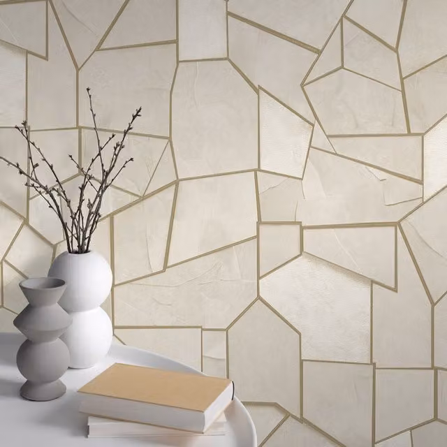 Erismann Mosaique Natural Abstract Geometric Vinyl Roll in Gold and Beige