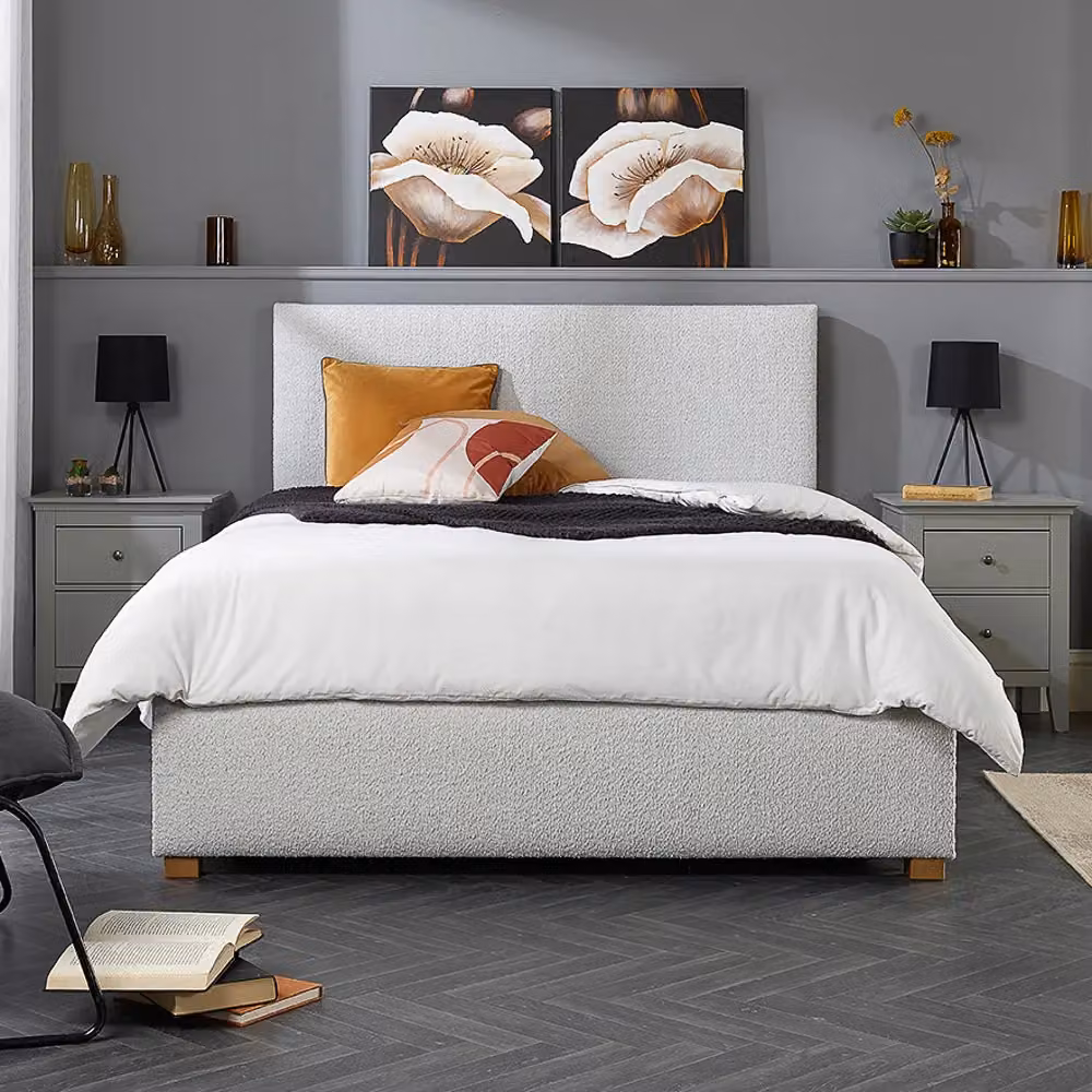 Aspire Grey Bouclé Upholstered Garland Ottoman Bed Frame W/D/H: 140 x 200 cm – 3