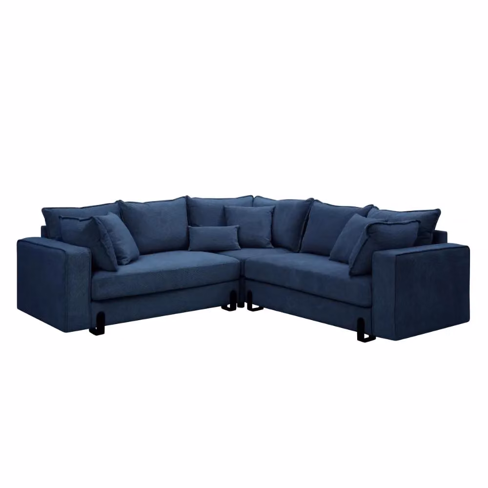 Home Detail Hayley L-Shape Corner Sofa in Blue Bouclé Fabric with Metal Frame, W: 233 cm, D: 85 cm, H: 85 cm – 2