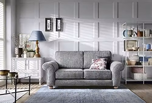 Abakus Direct Ingrid 2 Seater Sofa in Steel Grey with Braided Chenille Fabric, W/D/H: 194 x 95 x 90 cm
