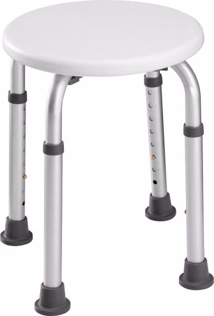 tectake Round White Aluminum Shower Stool with Height-Adjustable Non-Slip Legs