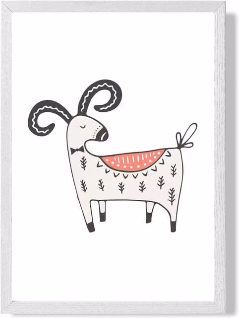 ARTZE Cute Mountain Goat Scandi Animal Framed Print, Beige and White