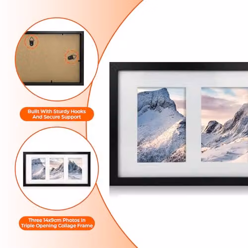 Innoteck Rustic Wooden 3-in-1 Multi Photo Frame, Black and Grey, Rectangular, W/H: 20.2 x 14.0 cm – 3
