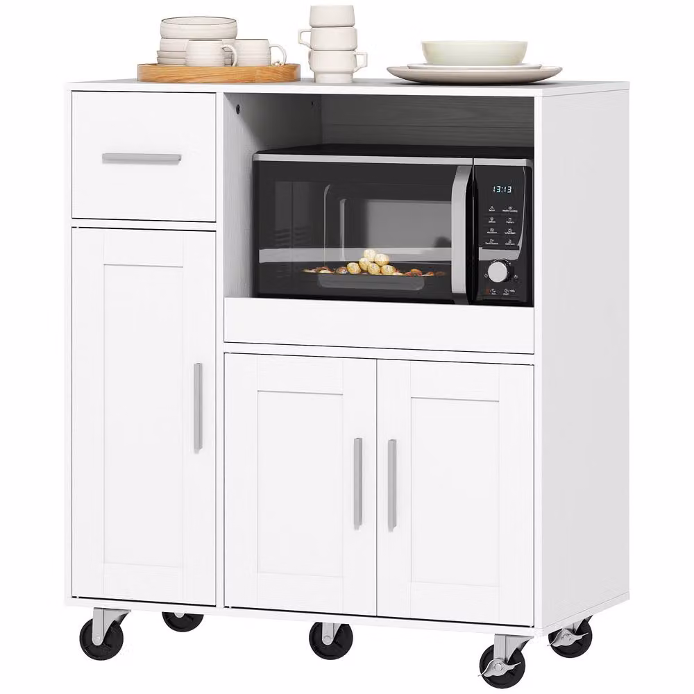 STILVORA Modern White Kitchen Trolley with Sliding Tray and MDF Cupboards – 2
