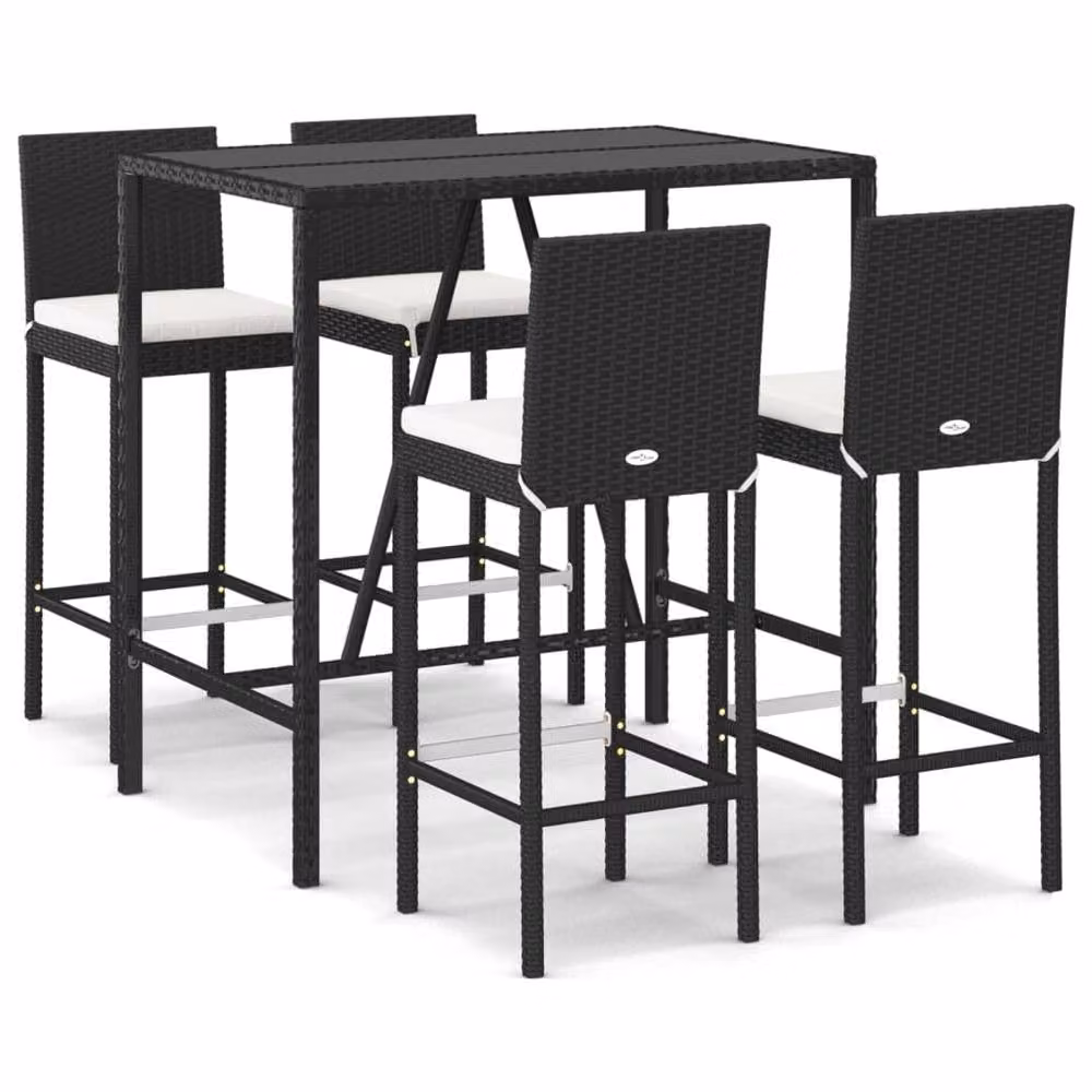 Berkfield Home Beautiful 5 Piece Black Poly Rattan Garden Bar Set with Cushions – 3