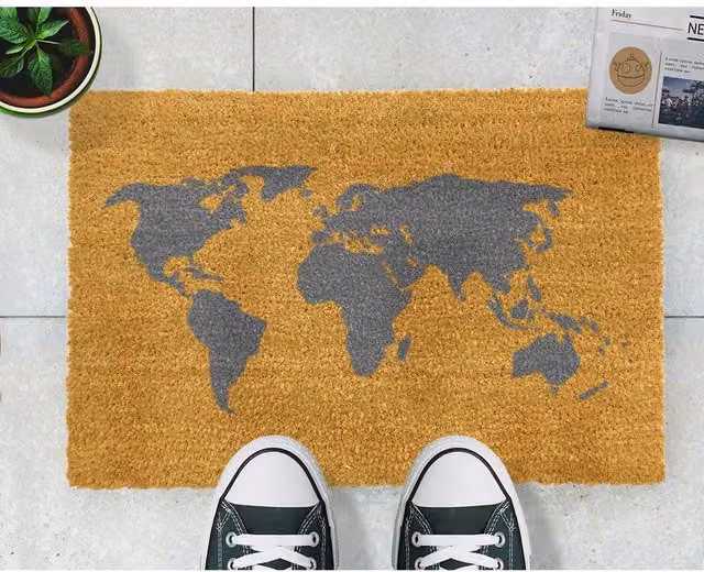 Artsy Mats World Map Grey and Brown Coir Doormat