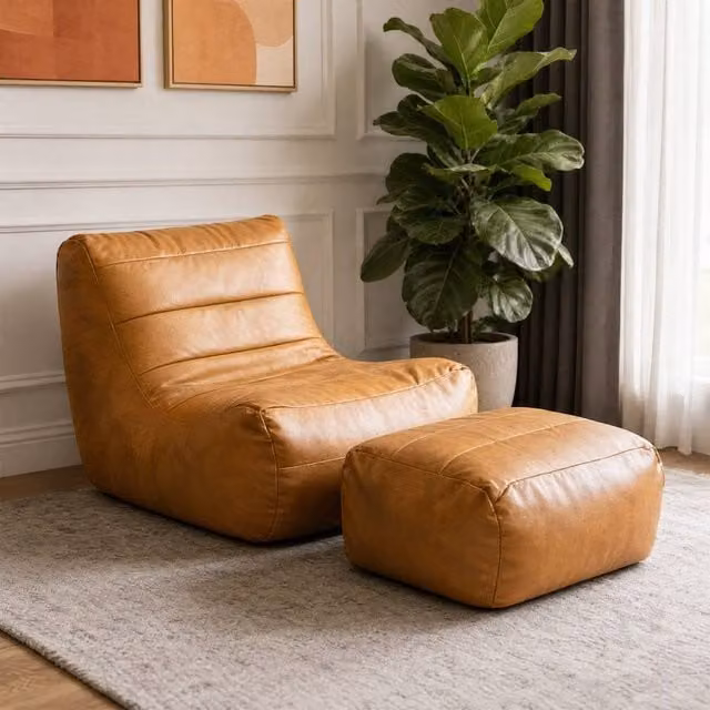 STILVORA Modern Brown Faux Leather Sofa Set with Matching Ottoman – 1
