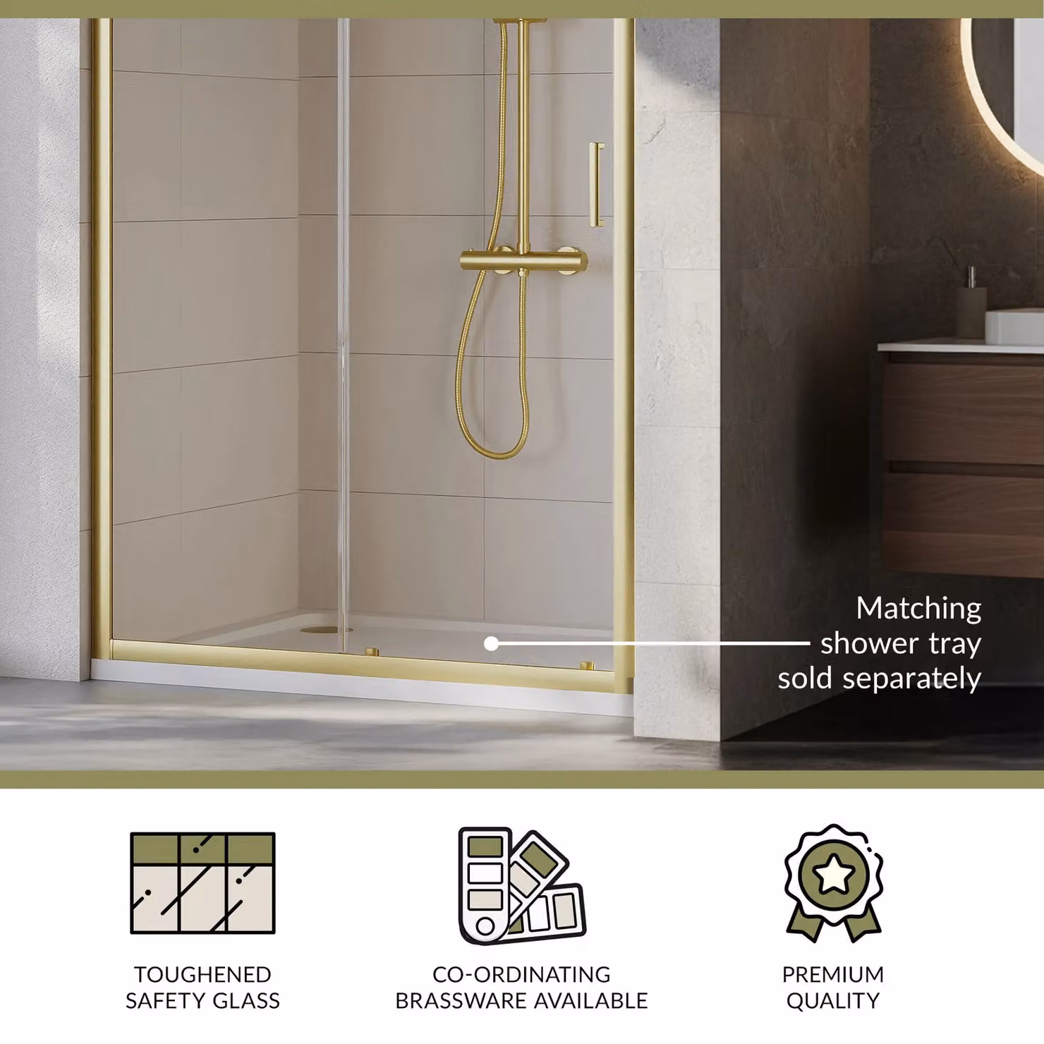 Balterley 6mm Glass Sliding Shower Door, Gold, W: 120 cm, H: 190 cm – 3