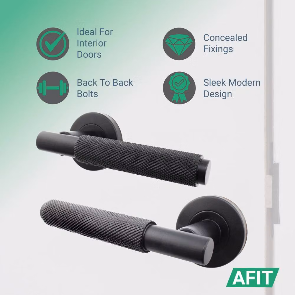 AFIT Black Knurled Rosette Door Handle Set, Pack of 3 – 3