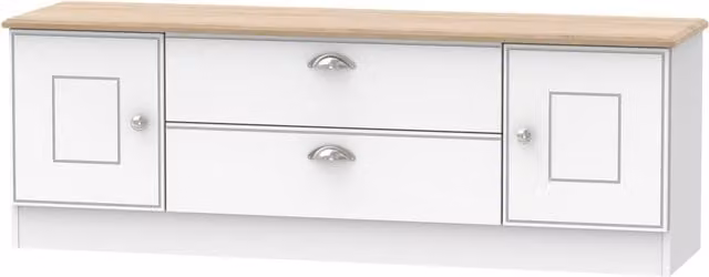 Victoria Wide 2 Door 2 Drawer TV Unit in White Ash and Riviera Oak