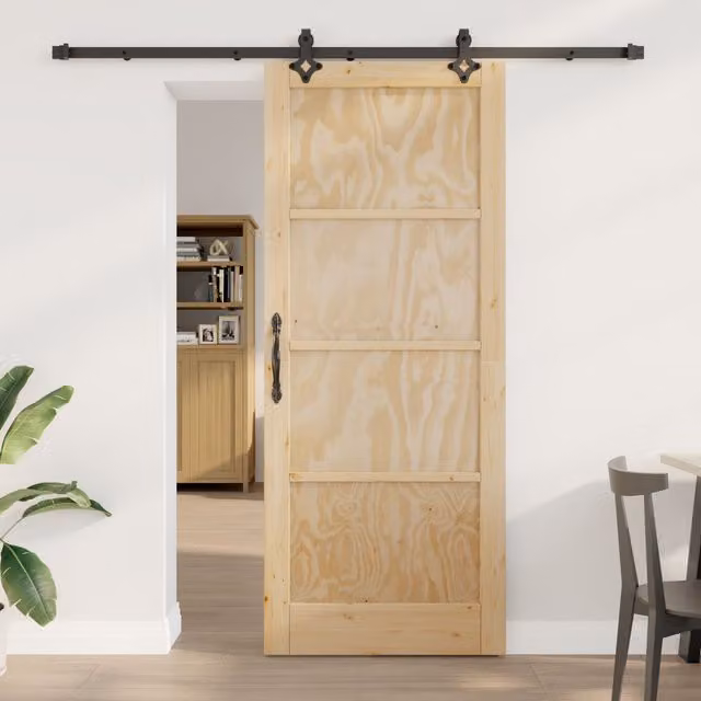 Berkfield Home Orkdal Sliding Door with Hardware Set in Beige Solid Wood Pine