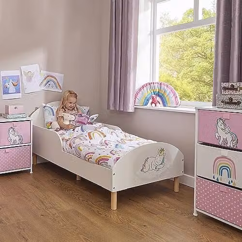 Liberty House Toys White Wooden Unicorn Toddler Bed, H68 x W74 x D144 cm – 1