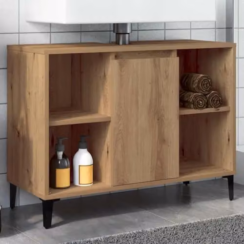 vidaXL Artisan Oak Sink Cabinet in Brown, W: 80 cm, D: 33 cm, H: 60 cm – 2