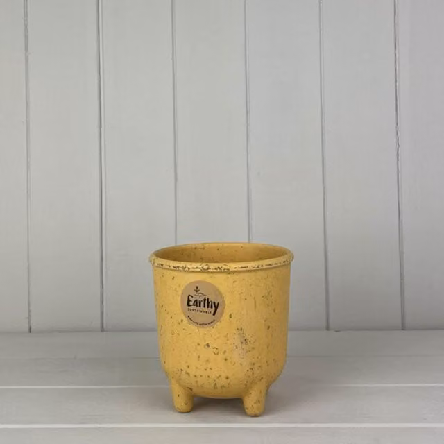 KDMD Ceramic Coffee Husk Pot with Feet in Earthy Yellow