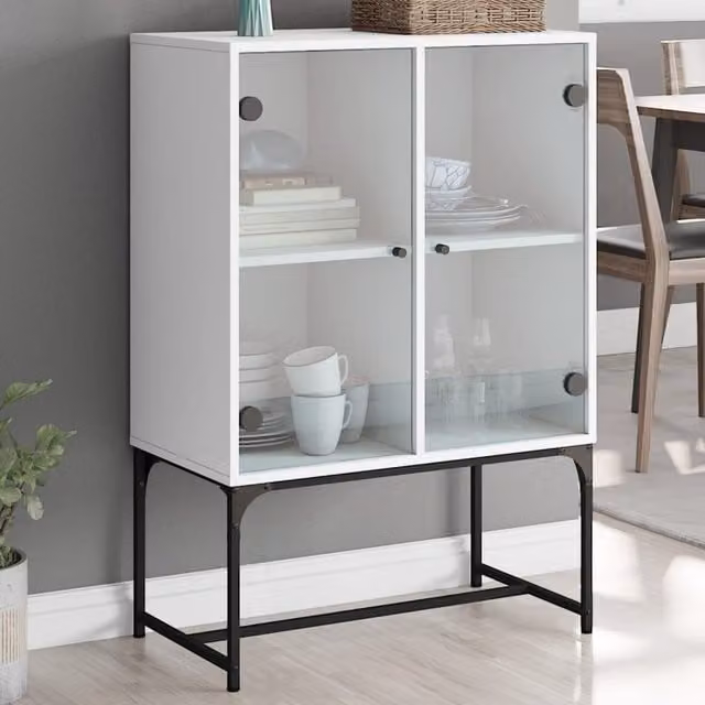 Berkfield Home Side Cabinet with Glass Doors, White, W/D/H: 69 x 37 x 100 cm