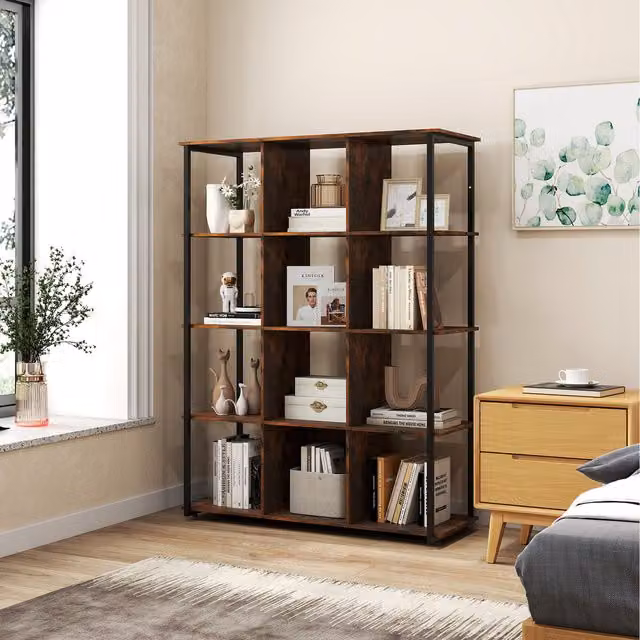 Costway Modern Brown Cube Freestanding Bookshelf, W/D/H: 40 x 12 x 144 cm