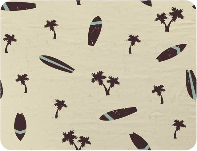 Benjamin Tate Design Surf Board and Palm Silhouettes Fleece Blanket in Yellow and Beige, W/H: 120 x 150 cm – 2