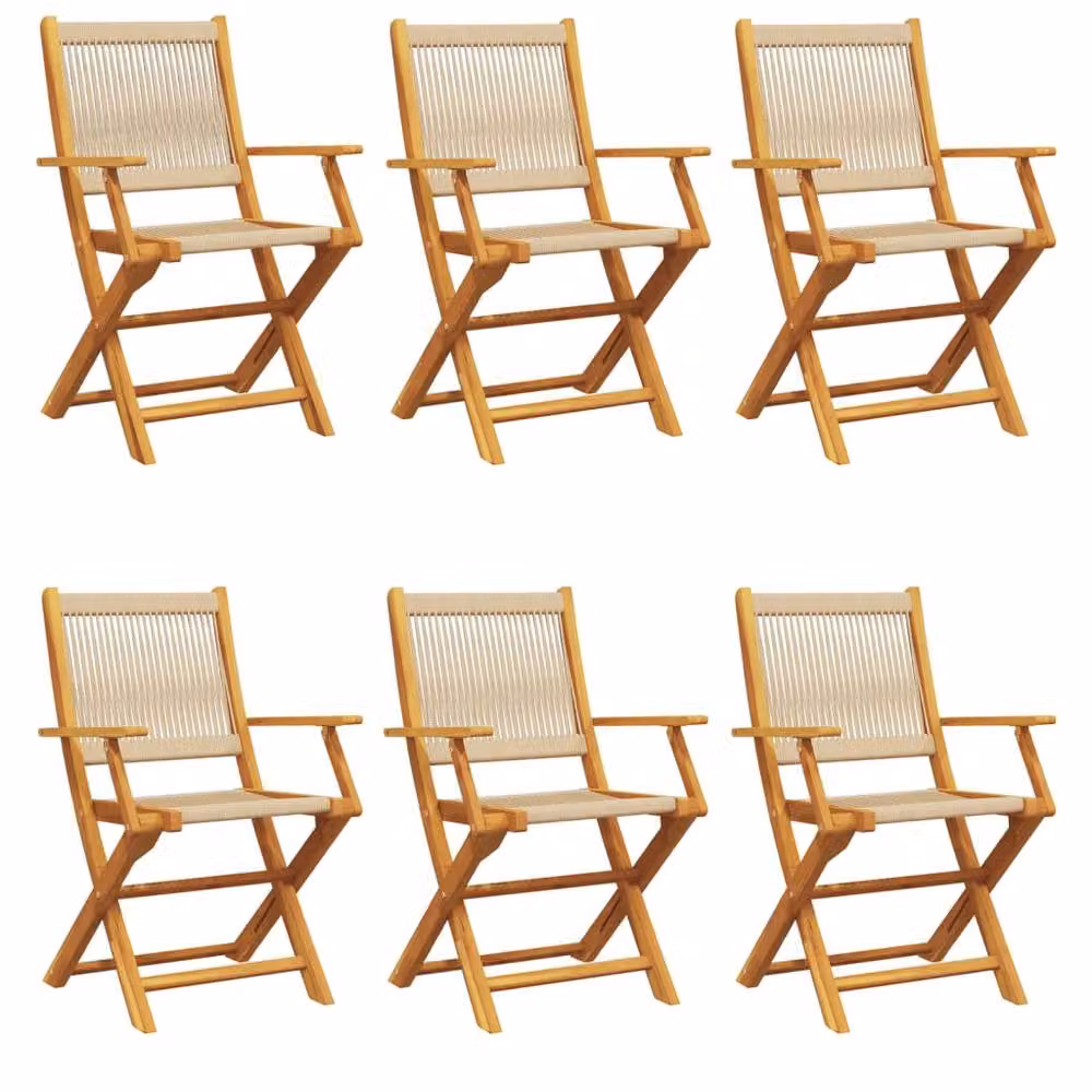 Berkfield Home Set of 6 Folding Garden Chairs in Beige Acacia Wood – 2