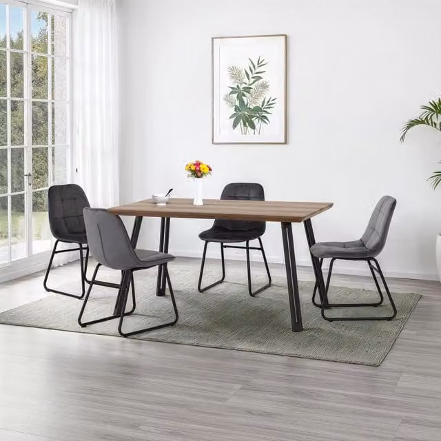 Seconique Quebec Oak Effect Rectangular Dining Table and 4 Lukas Grey Velvet Chairs – 2