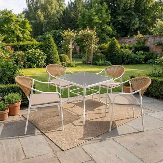 Outdoor Essentials White Rattan and Metal Modern Garden Dining Set