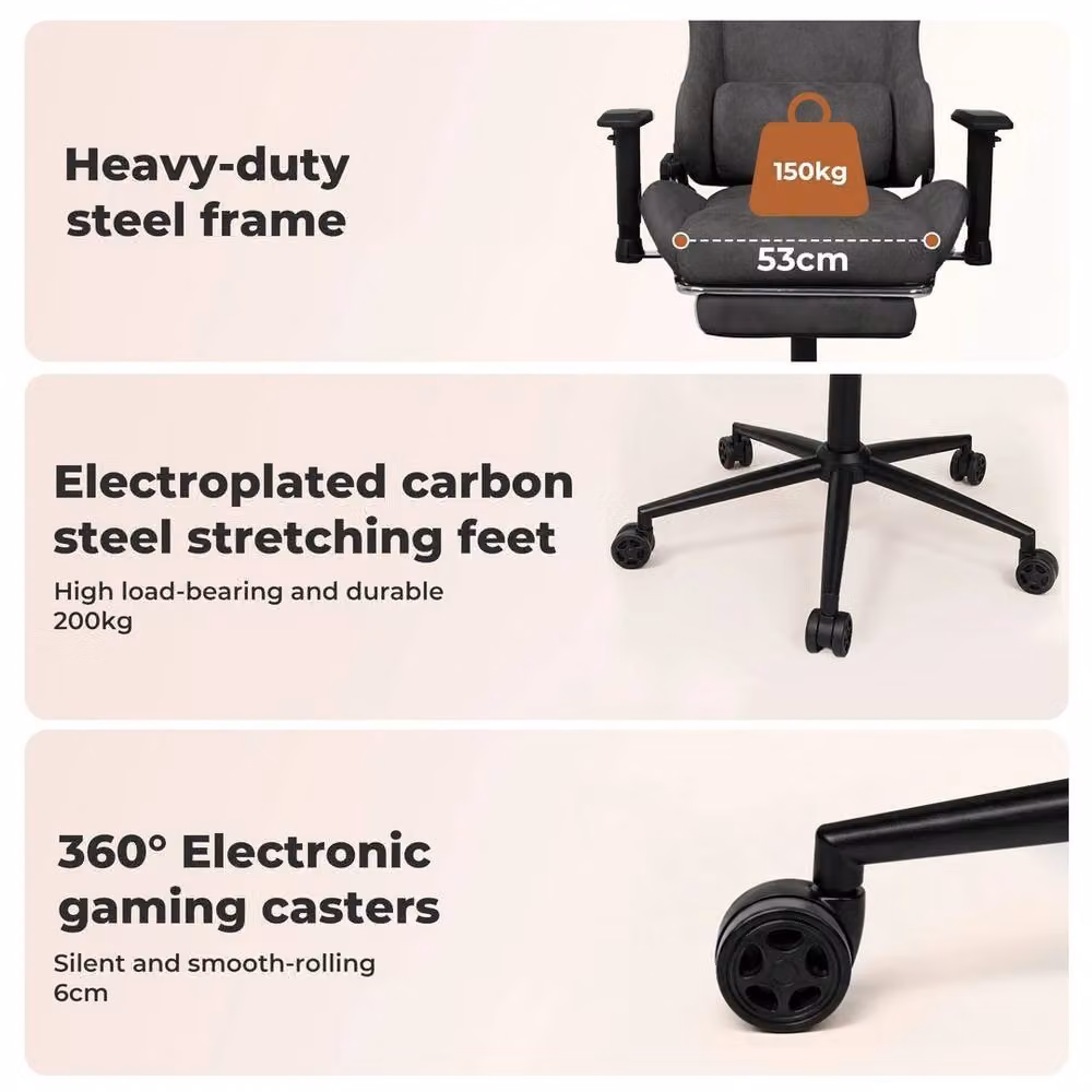 VOGREX Grey Ergonomic Executive Office Chair with Reclining Function, Headrest and Height Adjustment – 5