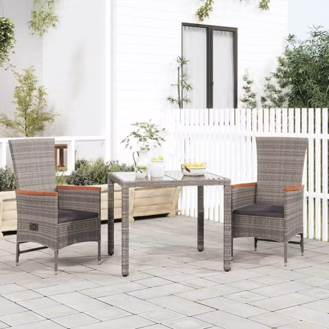 Berkfield Home Reclining Garden Chairs with Cushions, 2 Piece Set, Grey Poly Rattan and Acacia Wood – 1