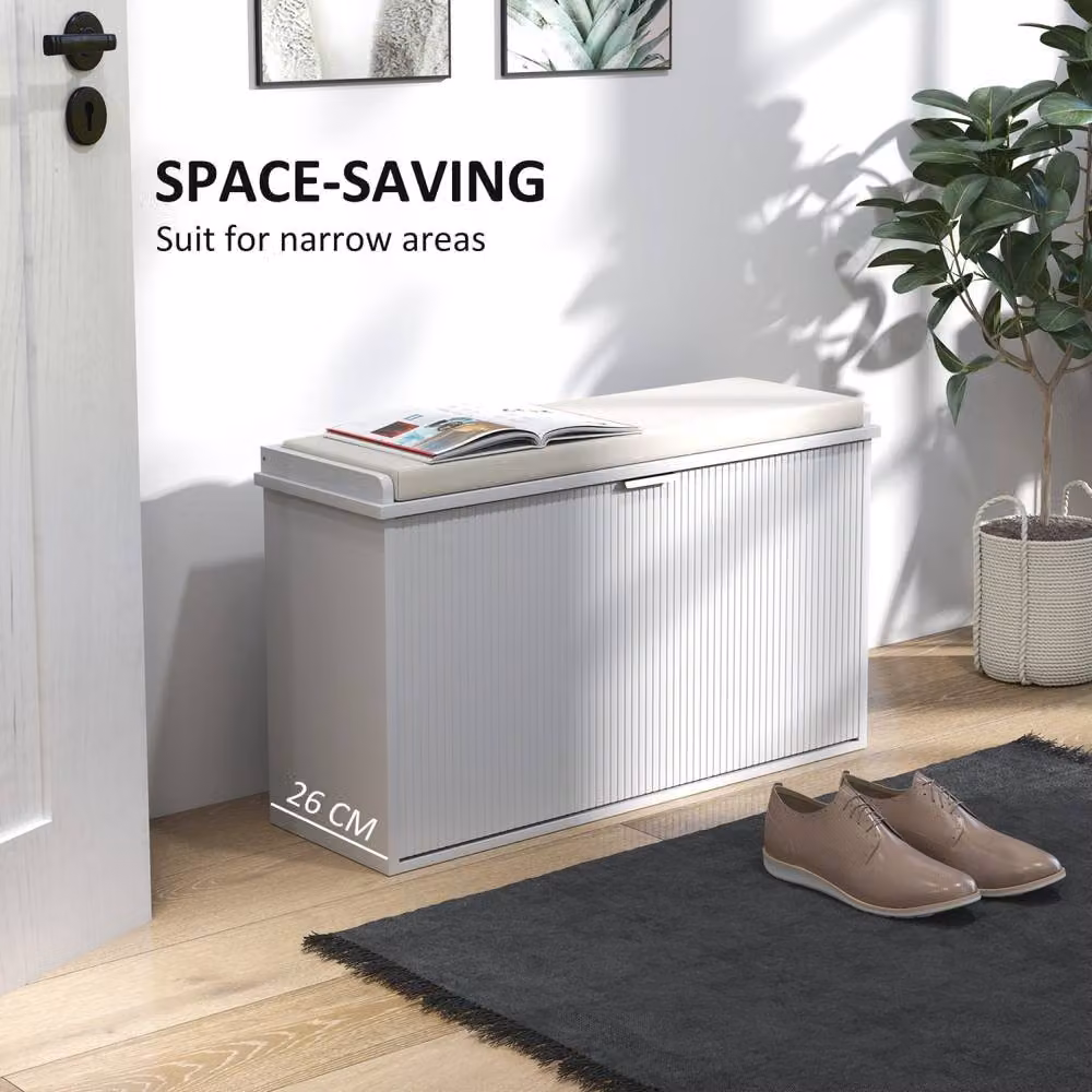 Wyld Haus Lidito White Shoe Storage Bench with Cushioned Top, W/D/H: 80 x 47.5 x 26 cm – 5