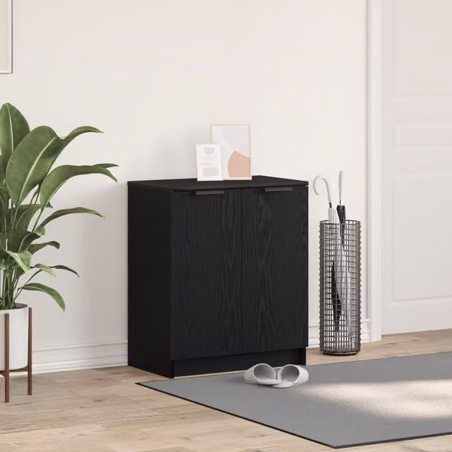 Berkfield Home Black Oak Shoe Cabinet, W: 59 cm, D: 35 cm, H: 70 cm