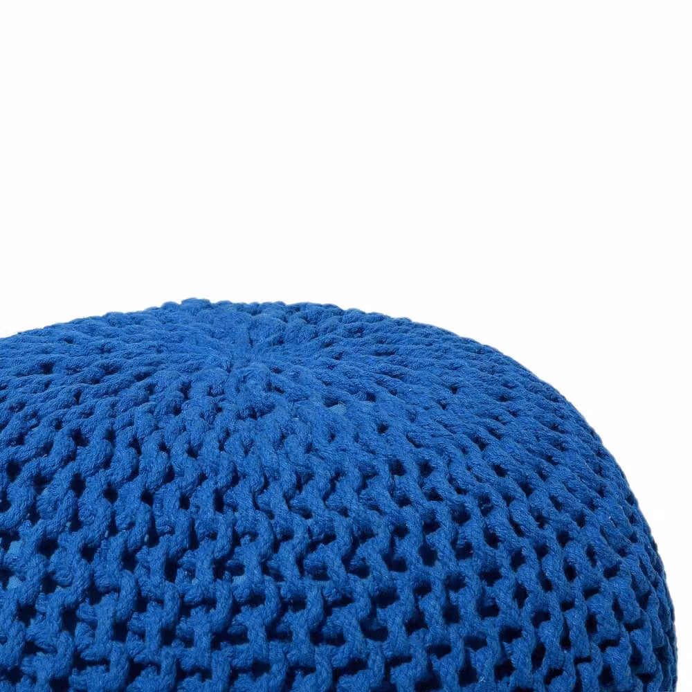 Wyld and Coco Blue Knitted Cotton Pouf Ottoman, Diameter: 50 cm, Height: 35 cm – 4