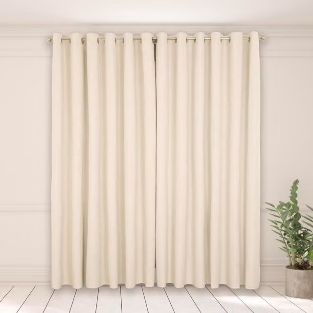 OHS Pair of Beige and Yellow Blackout Eyelet Curtains, Height: 182 cm
