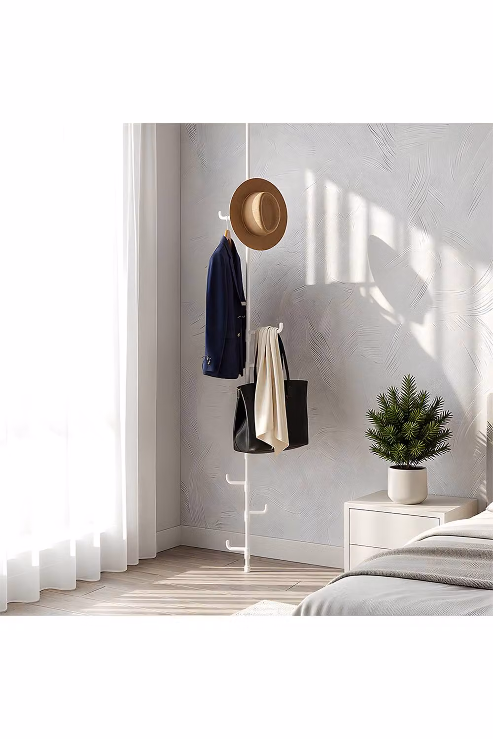 Living and Home No-Drill Adjustable Floor-to-Ceiling Metal Coat Stand in White – 2