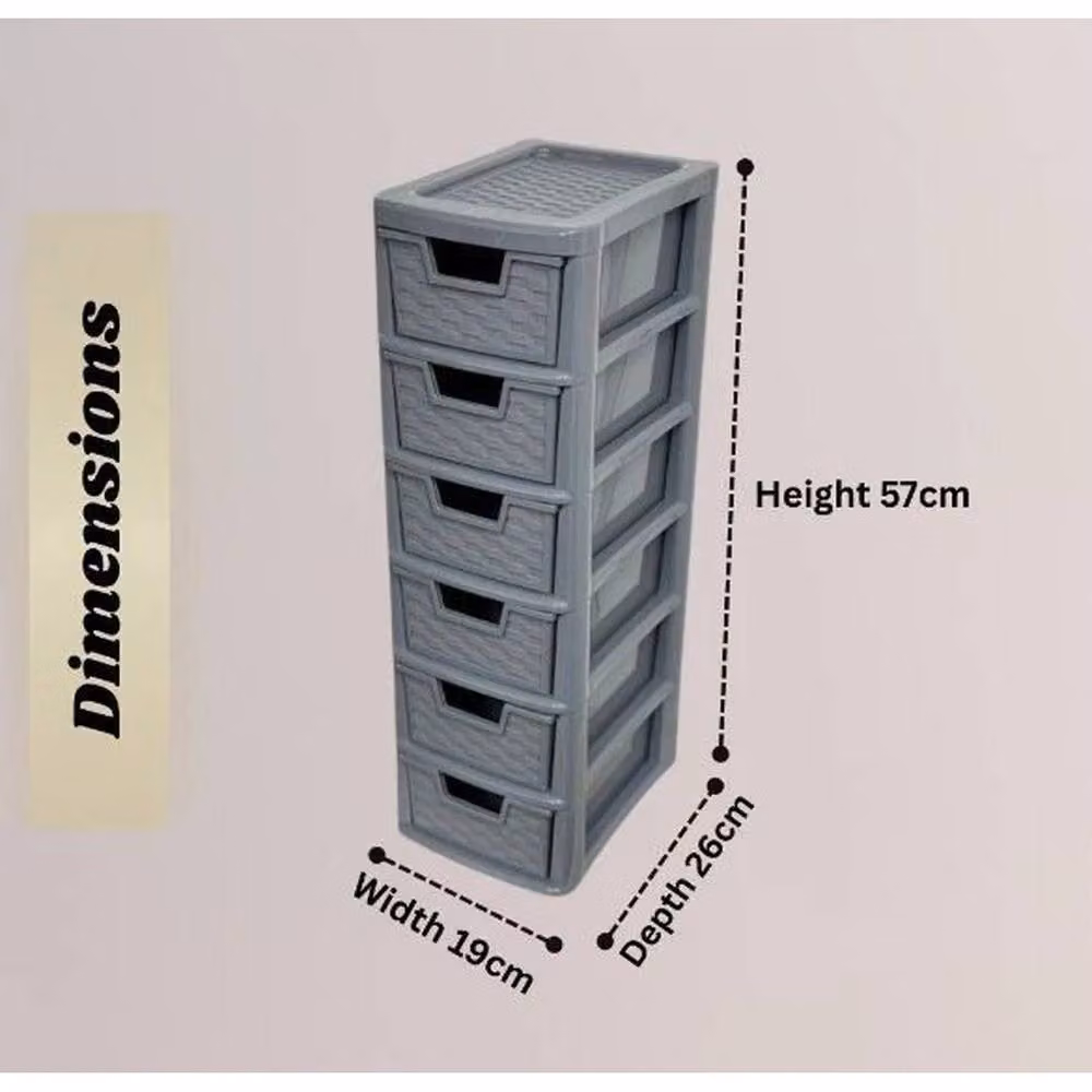 FORGEVIO Grey 6 Tier Rattan Effect Storage Drawer Unit – 2