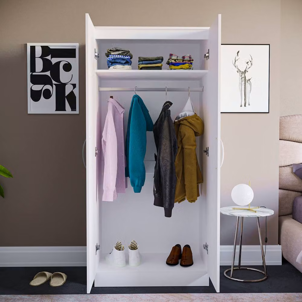 HD Designs Hulio 2 Door Wardrobe in White Glossy MDF, H 170 cm x W 76 cm x D 47 cm – 3