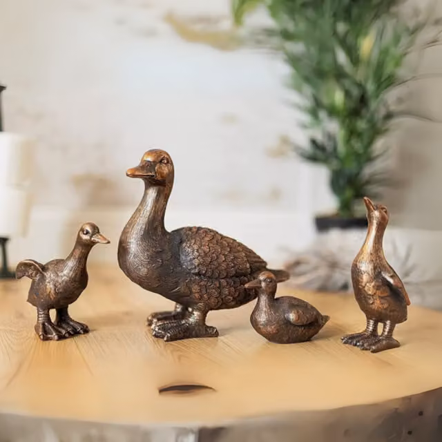 Garden Mile Bronze Effect Duck Garden Ornaments in Brown Resin