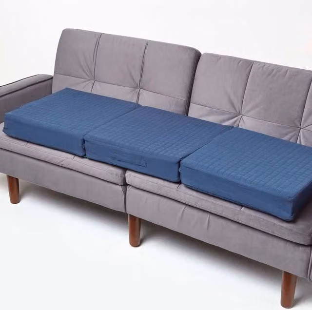Homescapes Navy Blue Cotton Orthopaedic Foam 3 Seater Booster Cushion W: 150 cm x D: 50 cm x H: 10 cm – 1