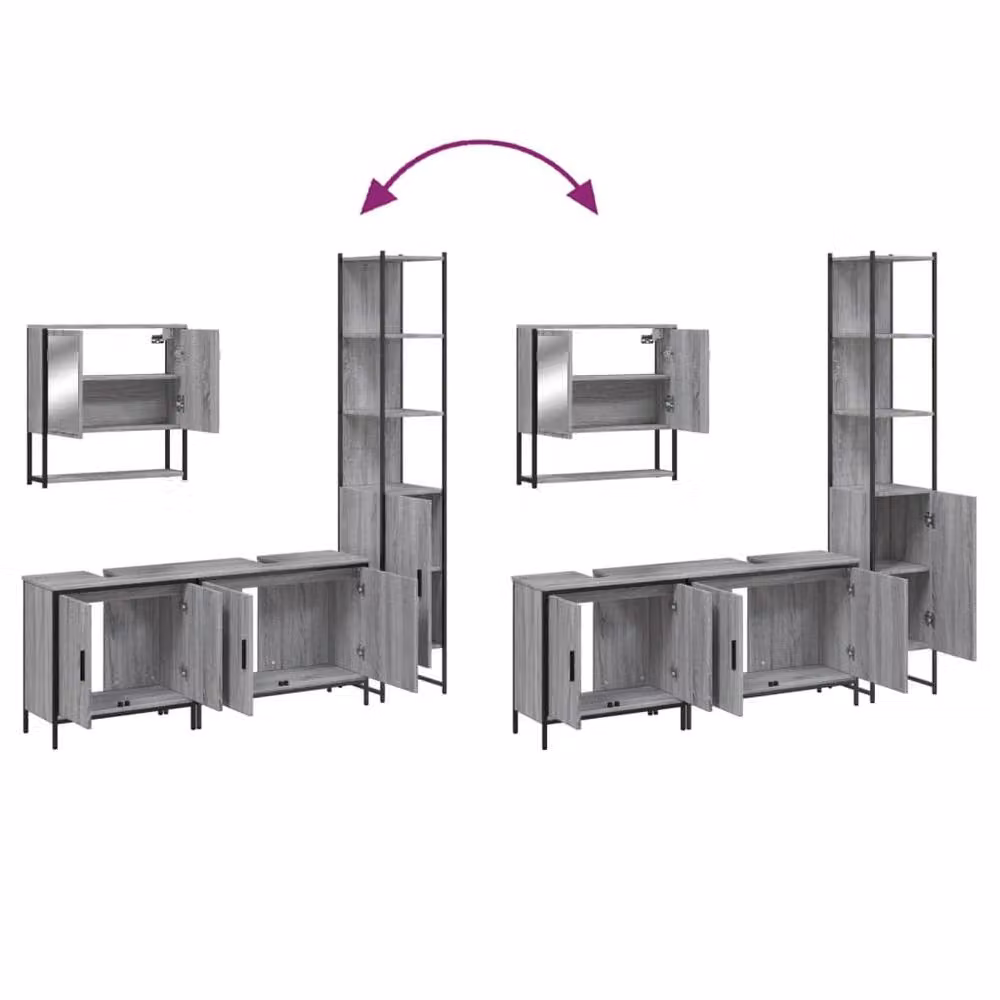 Berkfield Home 4 Piece Grey Bathroom Furniture Set with Mirror Cabinet and Vanity Unit – 2