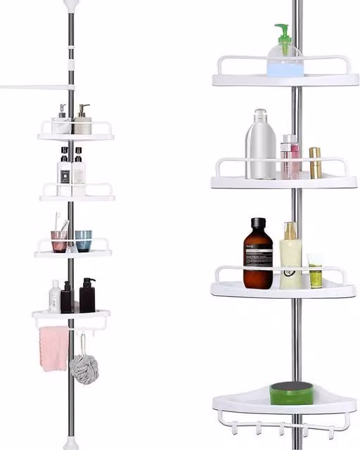 SPETLEK 4-Tier White Corner Bathroom Hanging Shelf with Adjustable Shelves