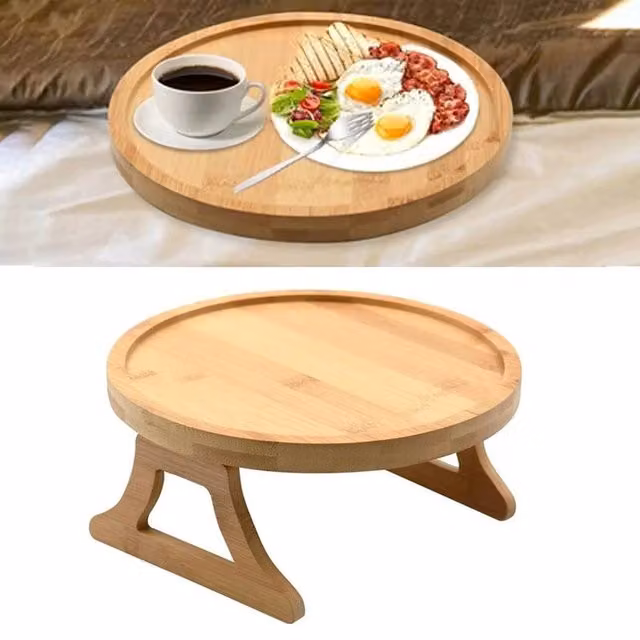 KORVIXA Brown Wood Sofa Armrest Clip-On Tray Table W/D/H: 50 x 50 x 50 cm