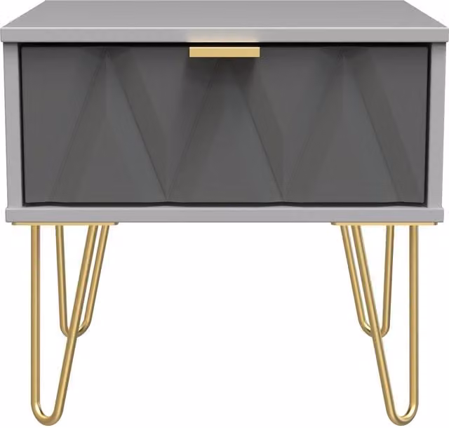 Ready Assembled 2 U Dallas 1 Drawer Bedside Table in Mid Grey and Gold – 1