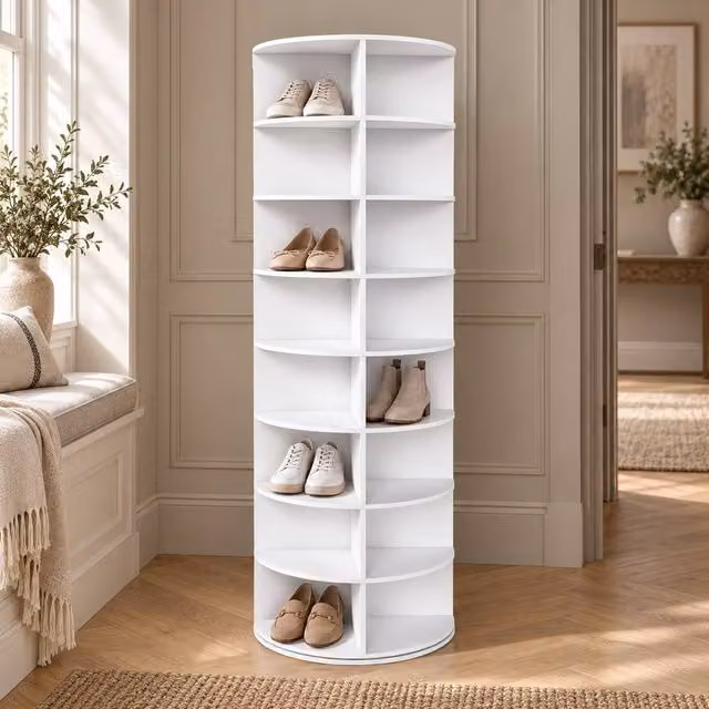 AKI HAUS 8-Tier Rotating White Shoe Rack